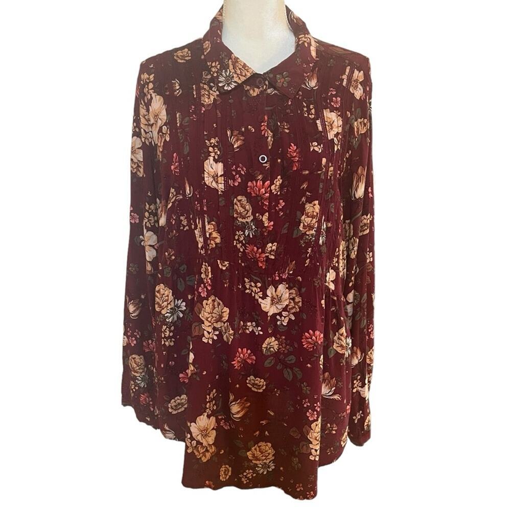 Torrid Size 1 Floral Long Sleeve Button up Peplum Blouse
